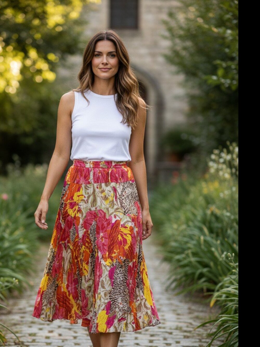 Share Colorful Broom Stick Hawaiian Floral Gypsy Witch Flared Boho Hippie Skirt